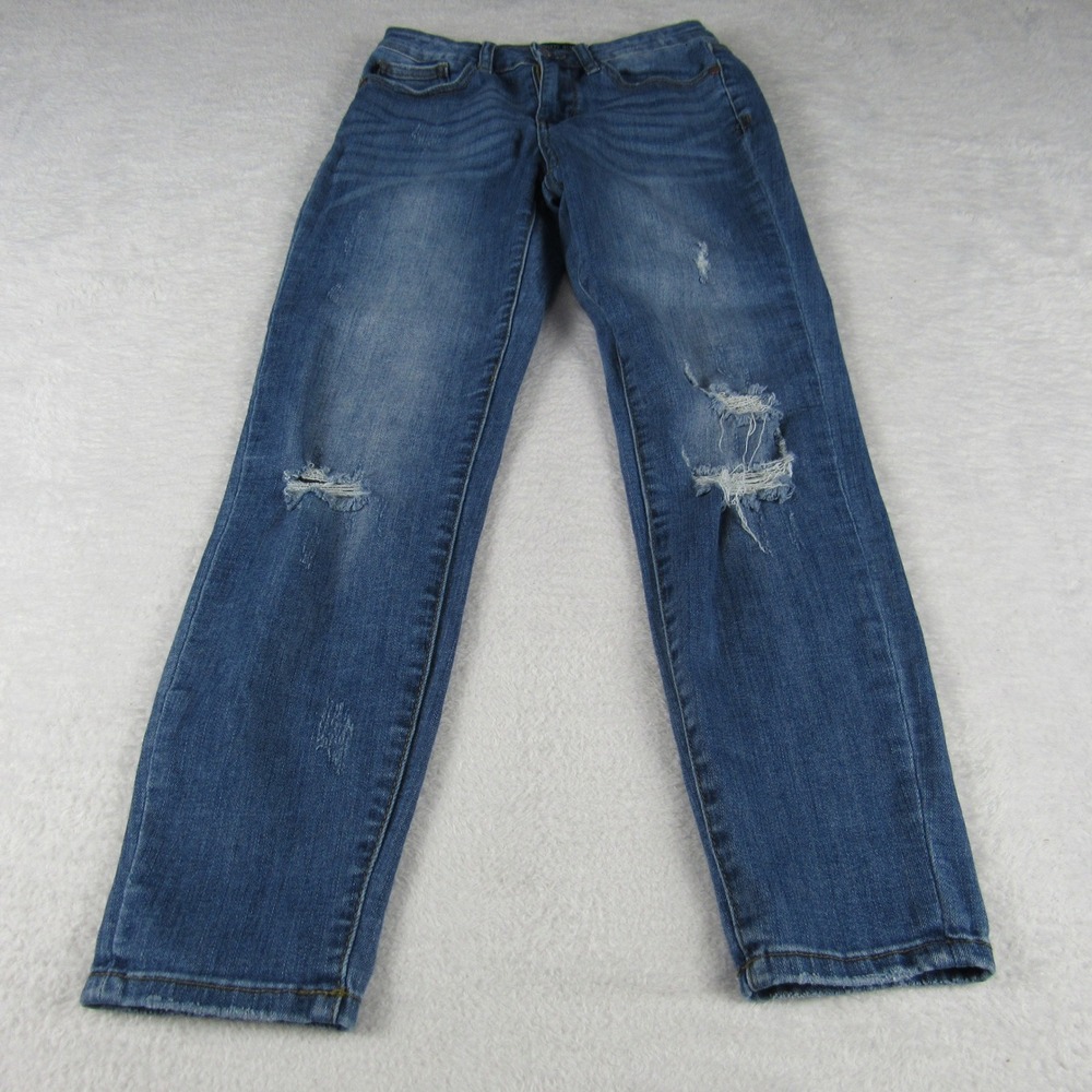 Judy Blue Womens 27 Blue Skinny Jeans Distressed Frayed Hem Mid Rise‎